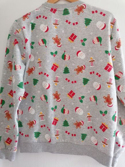 Star Unisex Christmas Sweatshirt L 42 Inch Chest Grey And Multi - Picture 7 of 12